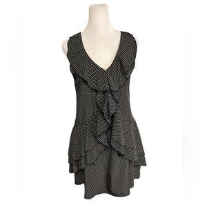 Anthropologie Needle & Thread Navy Gold Ruffle Mini Dress Size Small